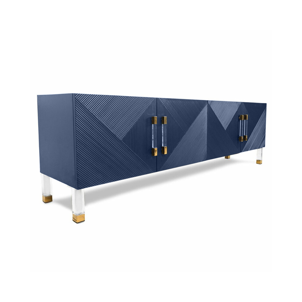 Modernes 78" Blau mit goldenem Bein Sideboard Buffet mit Goldbein und 4 Türen