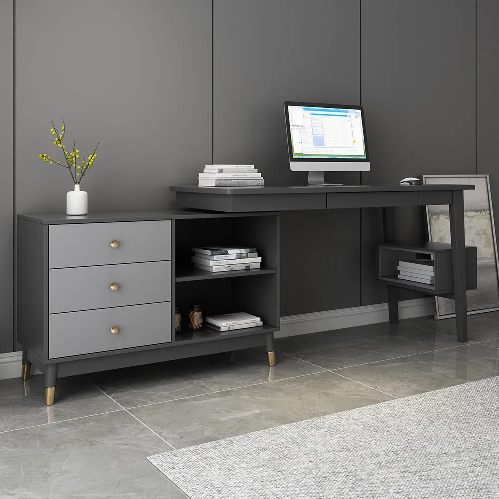 Ultic Gray Reversible LShaped Desk Computer Desk with Drawers & Shelf