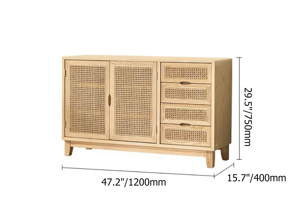 47" Natural Sideboard Buffet Rattan Kitchen Buffet with 2 Doors 2 Shelves 4 DrawersHomary