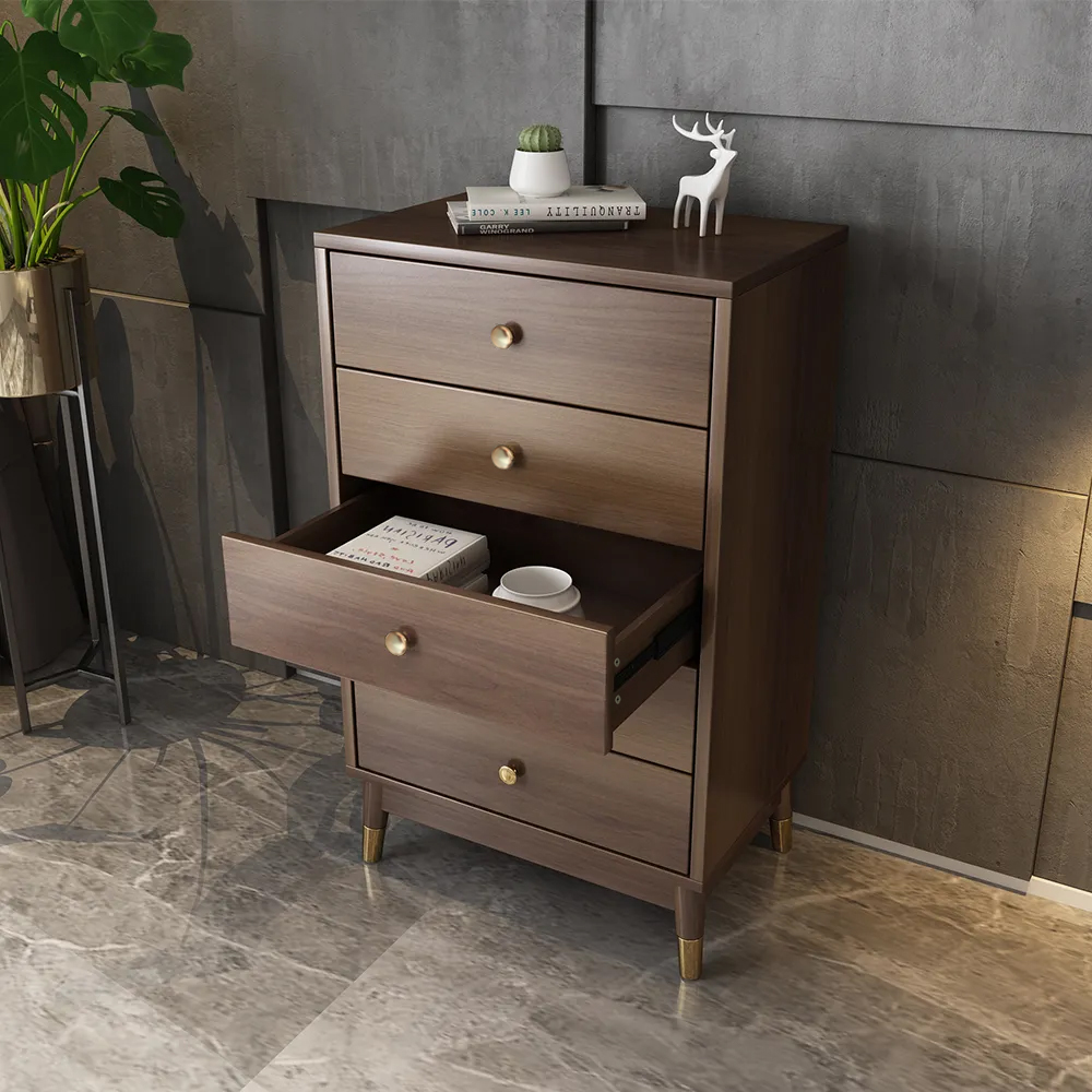 Contemporary Chest Cabinet with 5 Drawers of Manufactured Wood in Walnut
