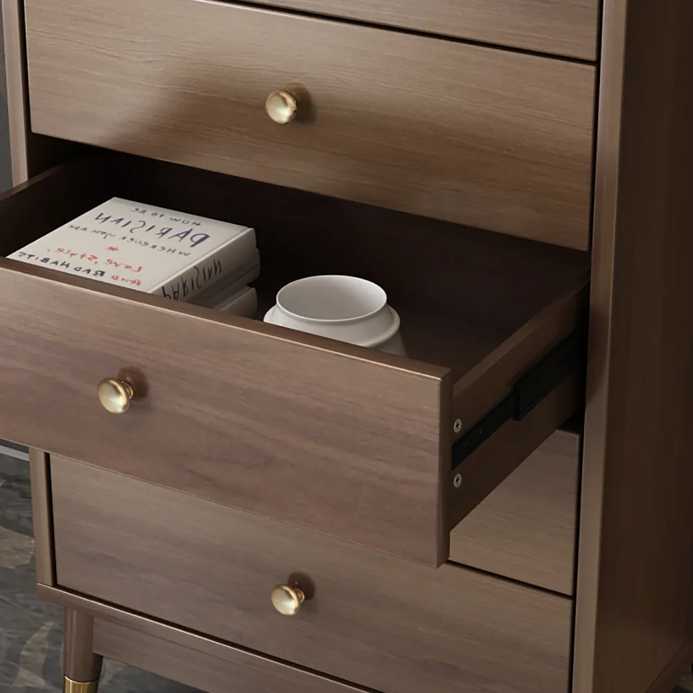 Contemporary Chest Cabinet with 5 Drawers of Manufactured Wood in Walnut
