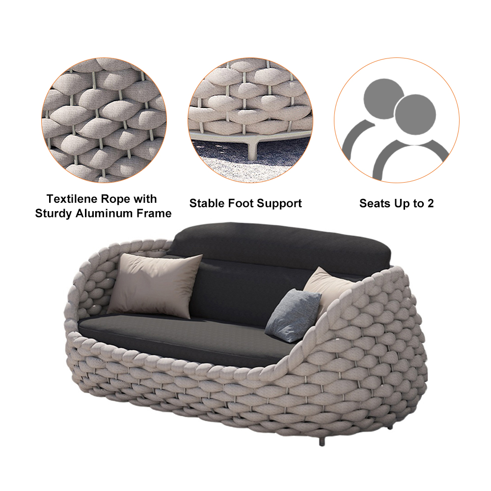 4 Pieces Textilene Rope Woven Outdoor Sectional Sofa Set with Removable