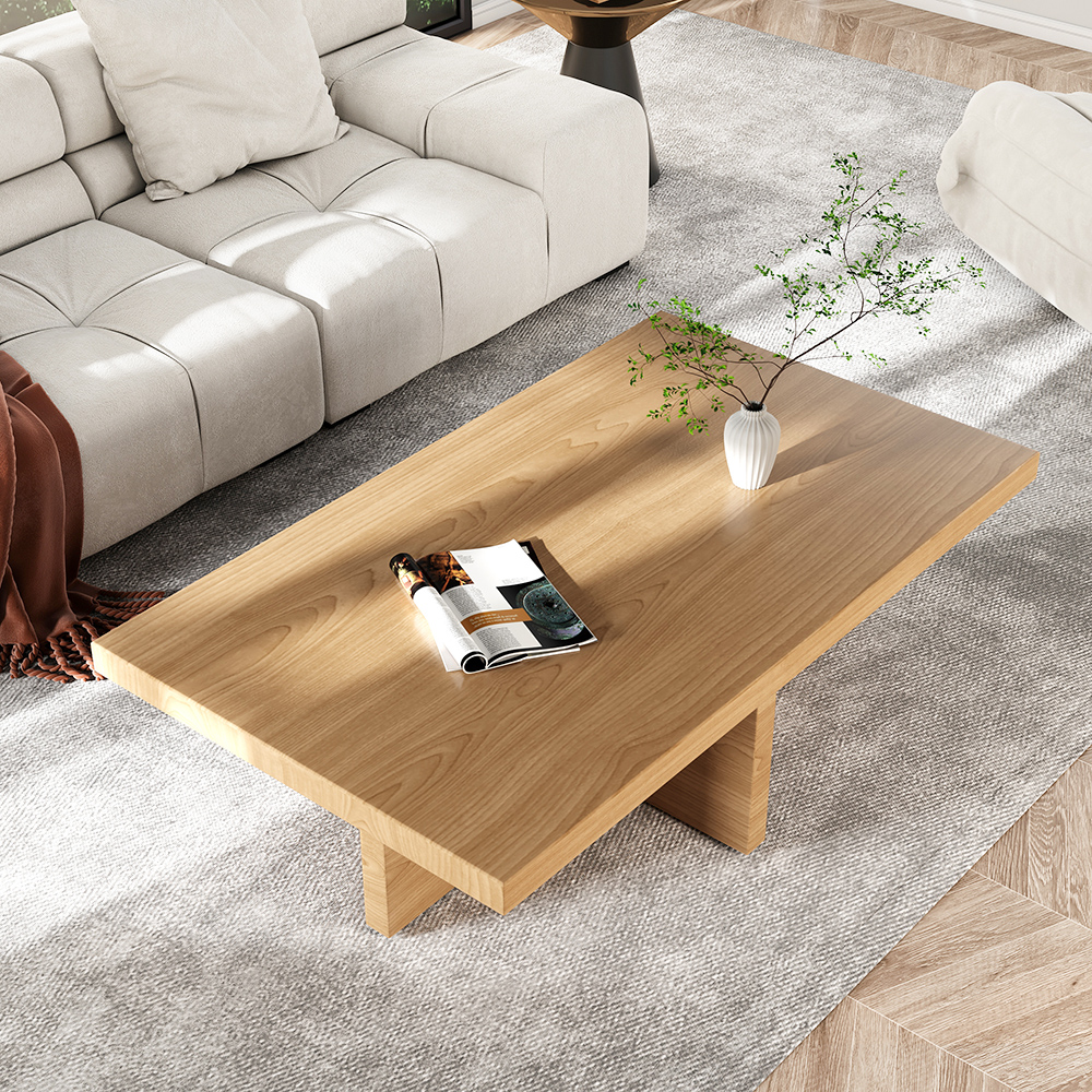Modern Wood Coffee Table Rectangle-shaped in Natural Rustic