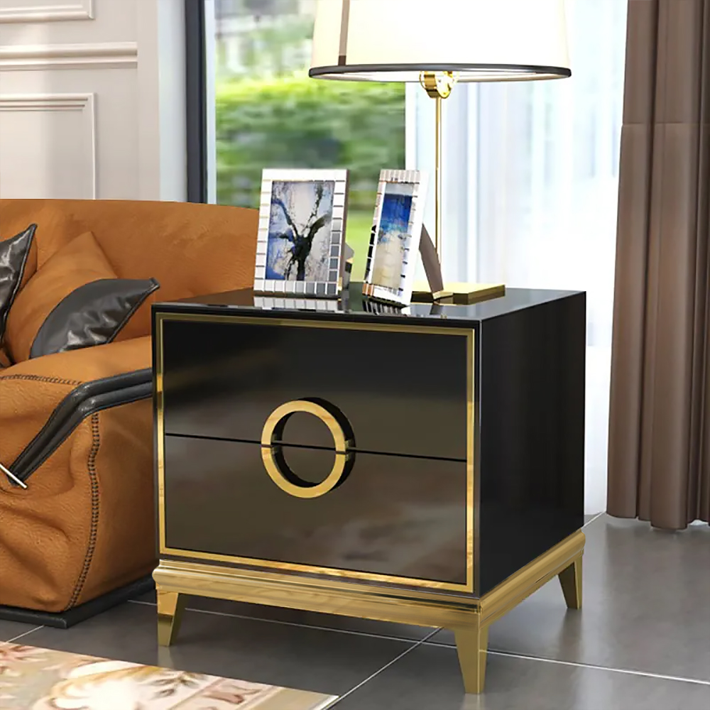 Gold nightstand black bedroom nightstand with 2 drawers square bedside
