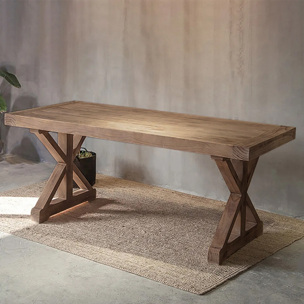 47.2" Rustic Farmhouse Wooden Office Desk in Natural with Trestle