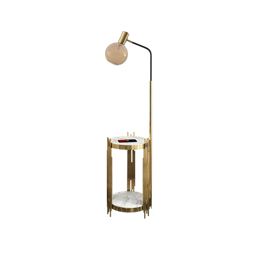 Modern Floor Lamp End Table with Glass Shade, Wireless Charger & USB ...