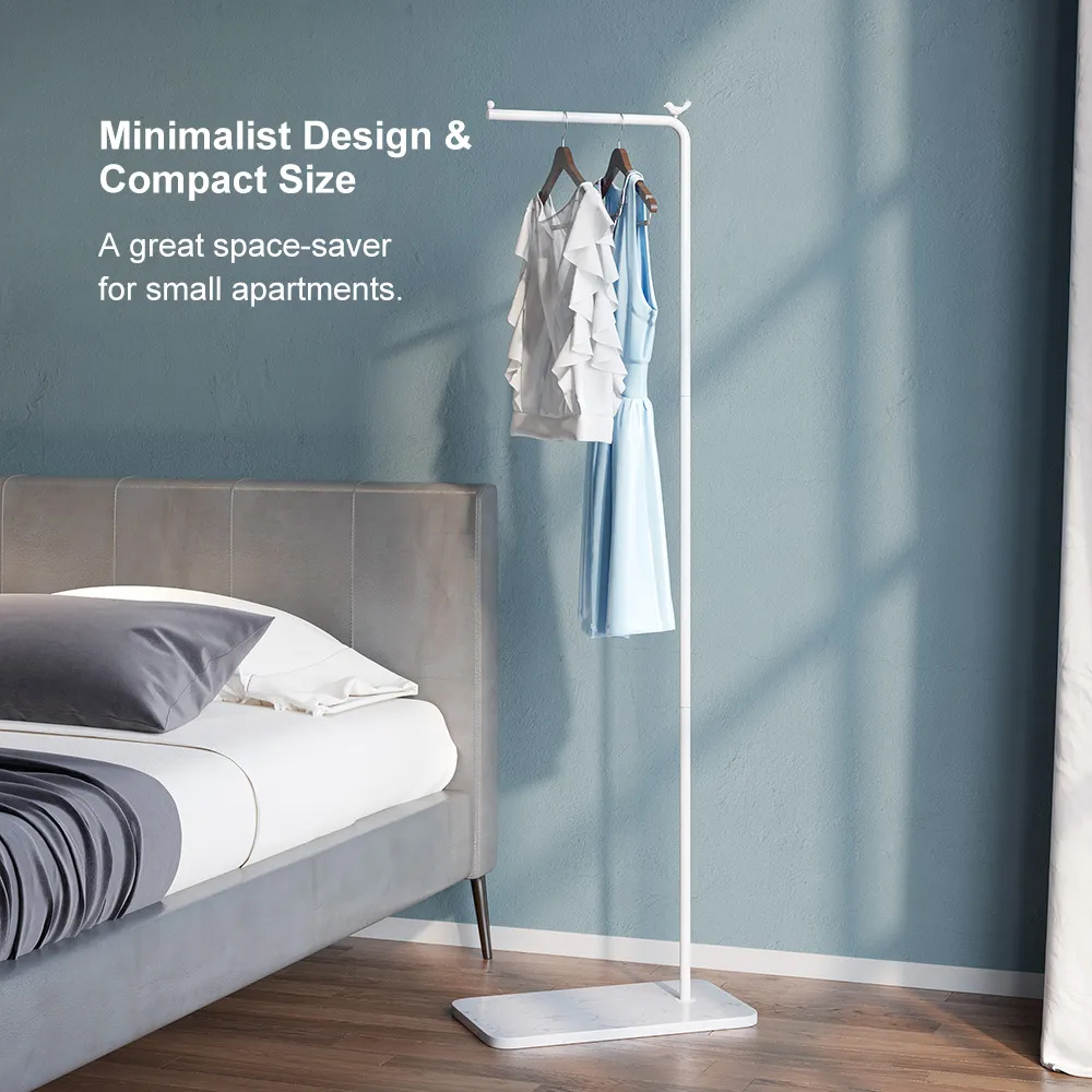 Modern White Corner Clothing Garment Stand with Marble Base