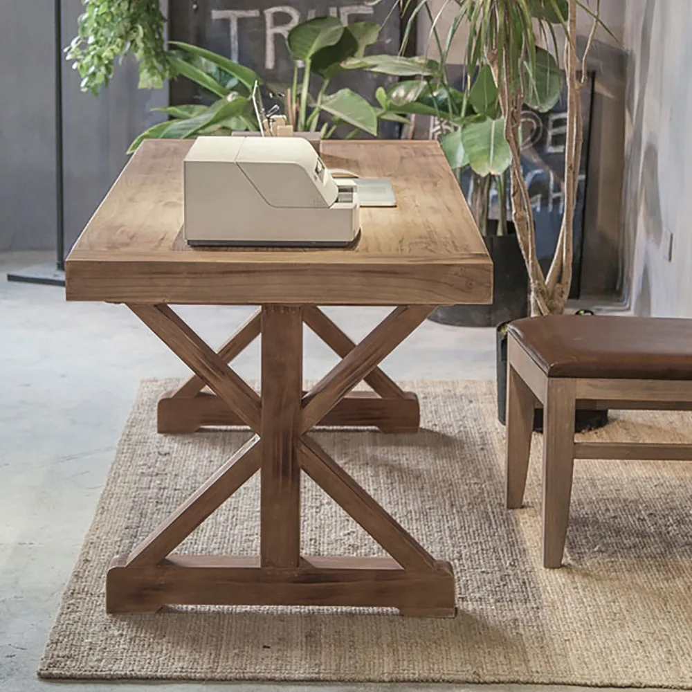 1500mm rustikaler Büroschreibtisch aus Holz in Natur mit Gestell