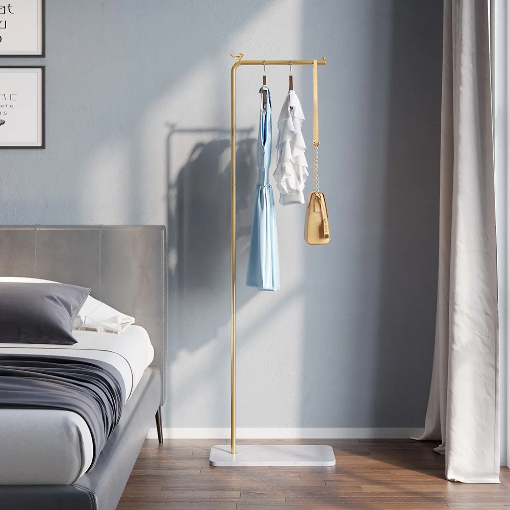 Image of 77" Modern L-Shaped Metal Cloth Rack with Marble Base
