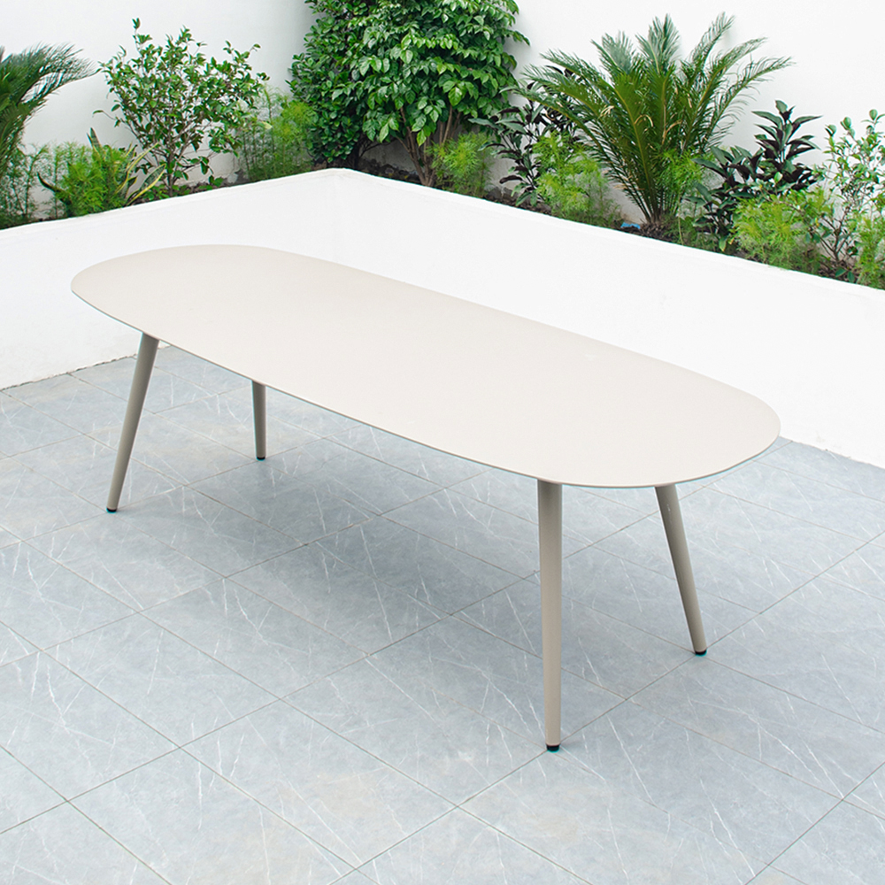 9Pcs Mid Century Modern Grey Outdoor Dining Set For 8 Aluminium Plate