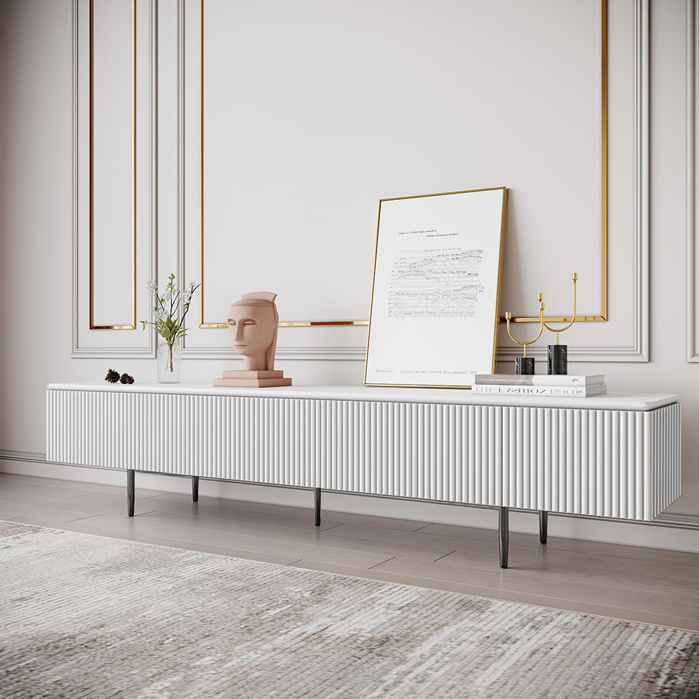 Modern 1800mm TV Stand with Drawers Line Media Console with Black Metal