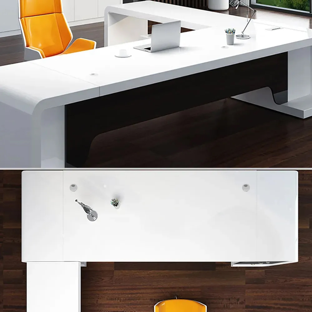 78.7" L-Shaped Modern Executive Desk of Left Hand with Drawers in White & Black