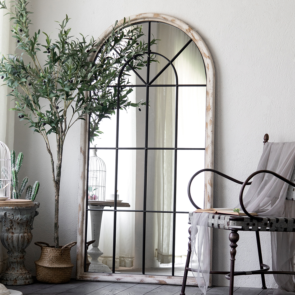 Image of Full Length Arch Mirror Farmhouse Floor Mirror in Distressed White