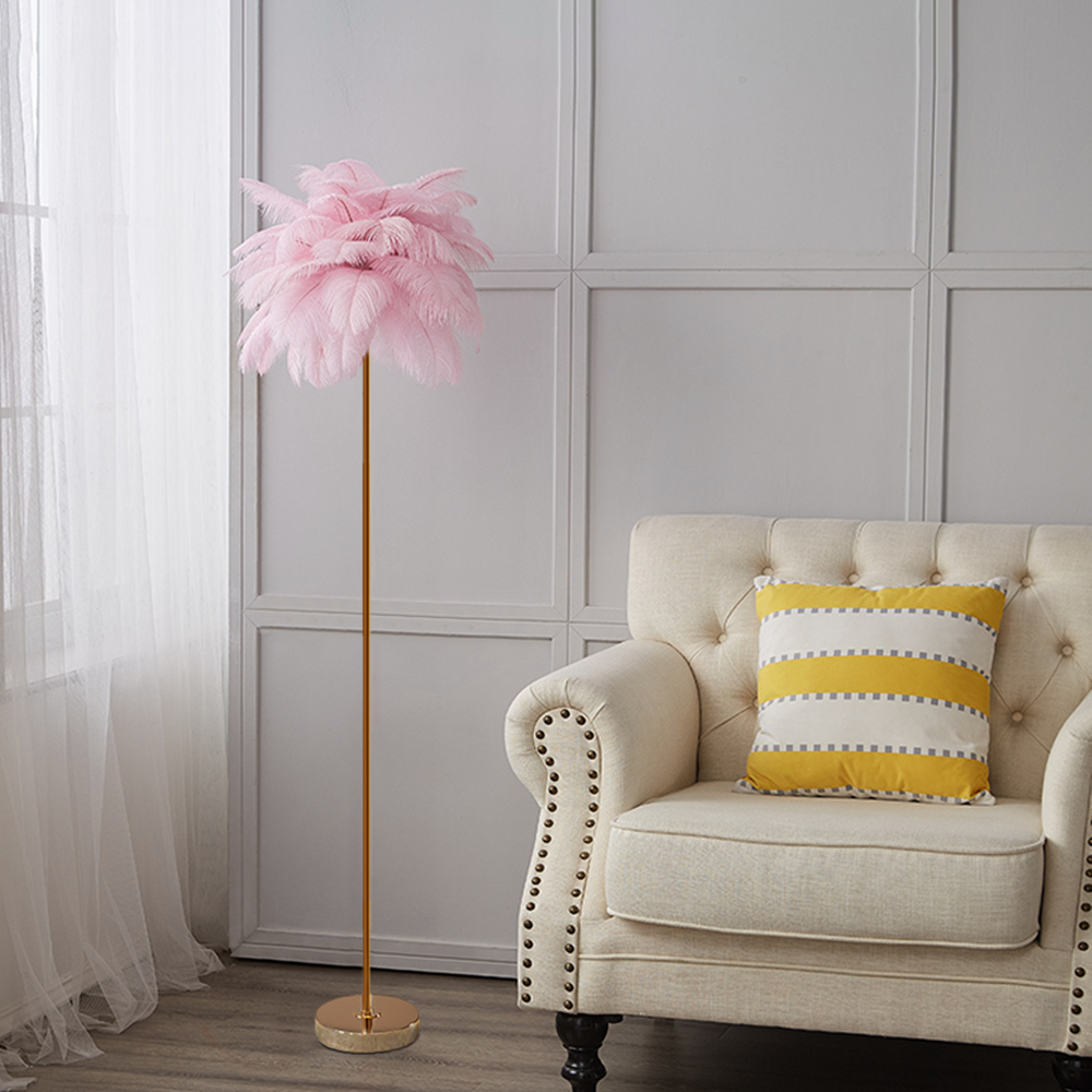 Pink Feather Gold Floor Lamp Unique Tree Standing Lamp-homary