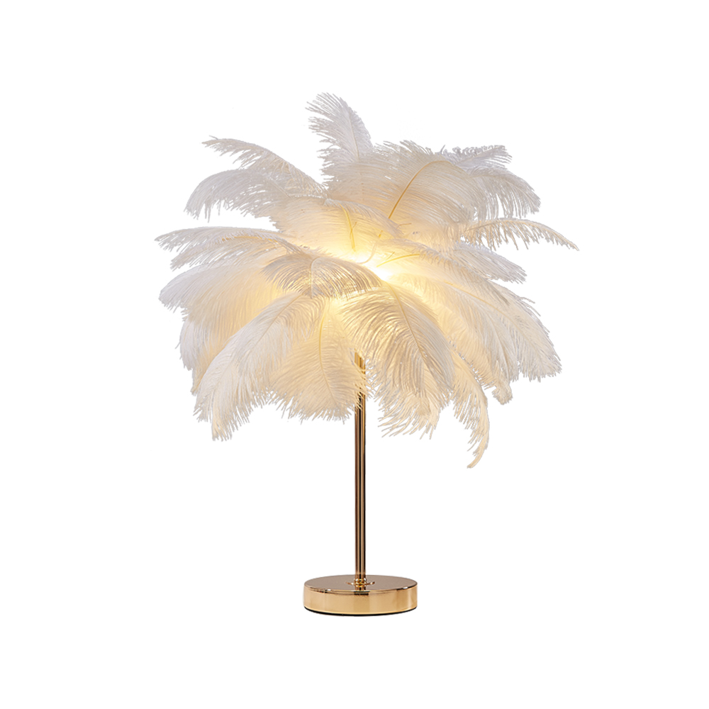 White Feather Dimmable Gold Table Lamp Portable Desk Lamp