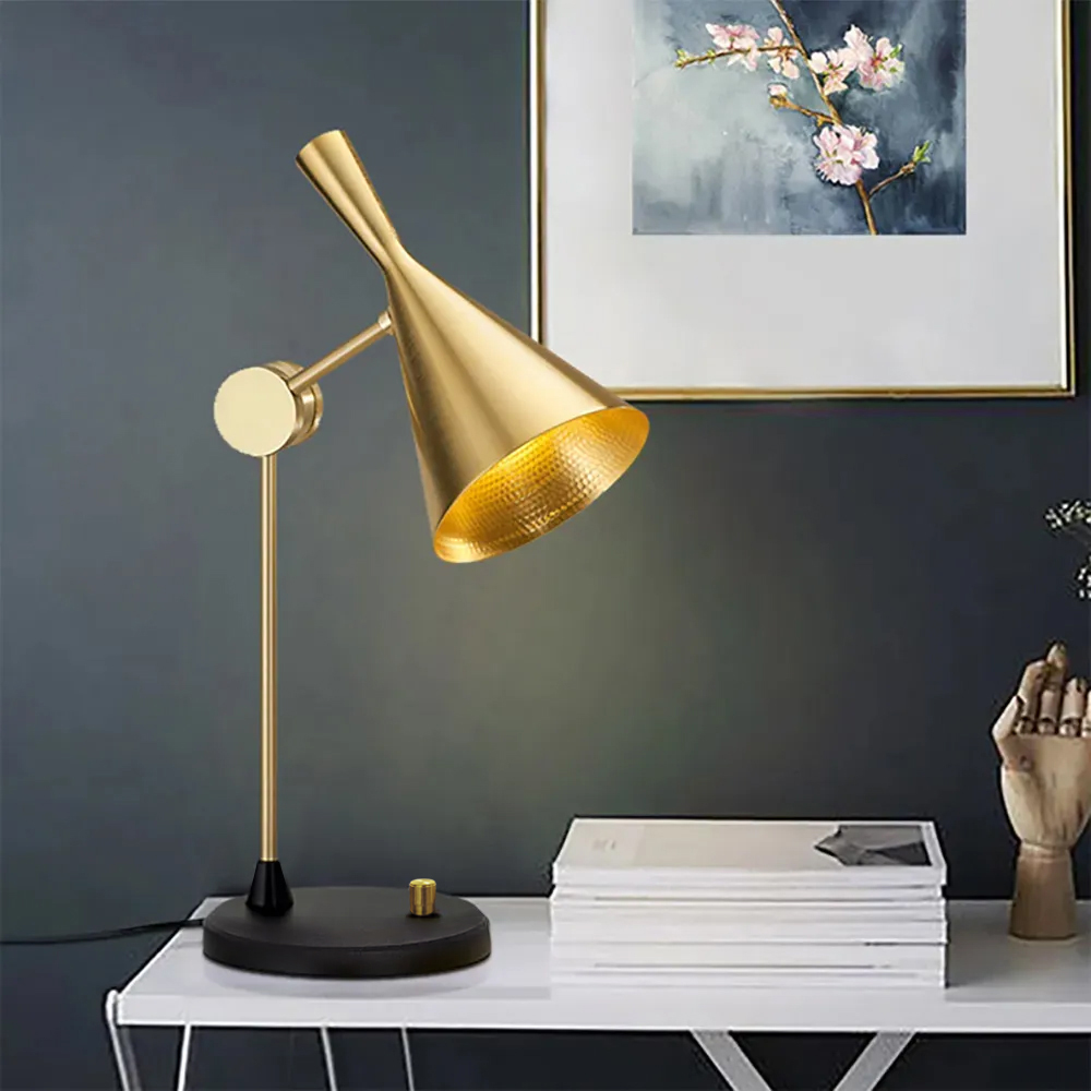 Image of Gold & Black Swing Arm Table Lamp Modern Metal Desk Lamp