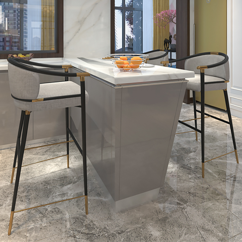 Modern Counter Height Bar Stool with Arms for Kitchen Island in Gray