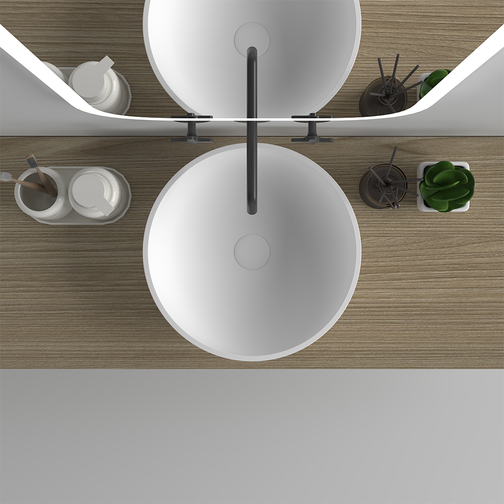 16" White Modern Stone Resin Round Bathroom Vessel Sink Bathroom Remodel Homary US
