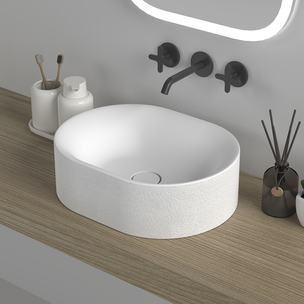 18" White Modern Stone Resin Oval Bathroom Vessel Sink Bathroom