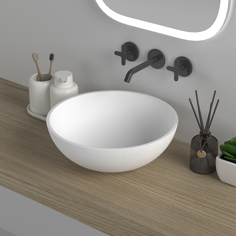 400mm White Modern Stone Resin Round Bathroom Countertop BasinHomary