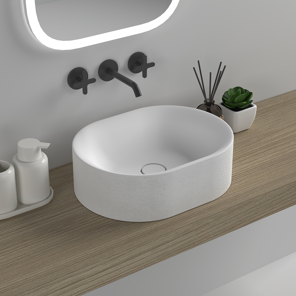 18" White Modern Stone Resin Oval Bathroom Vessel Sink Bathroom