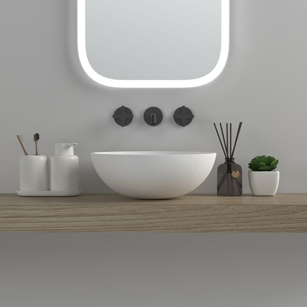 16" White Modern Stone Resin Round Bathroom Vessel Sink Bathroom Remodel Homary US