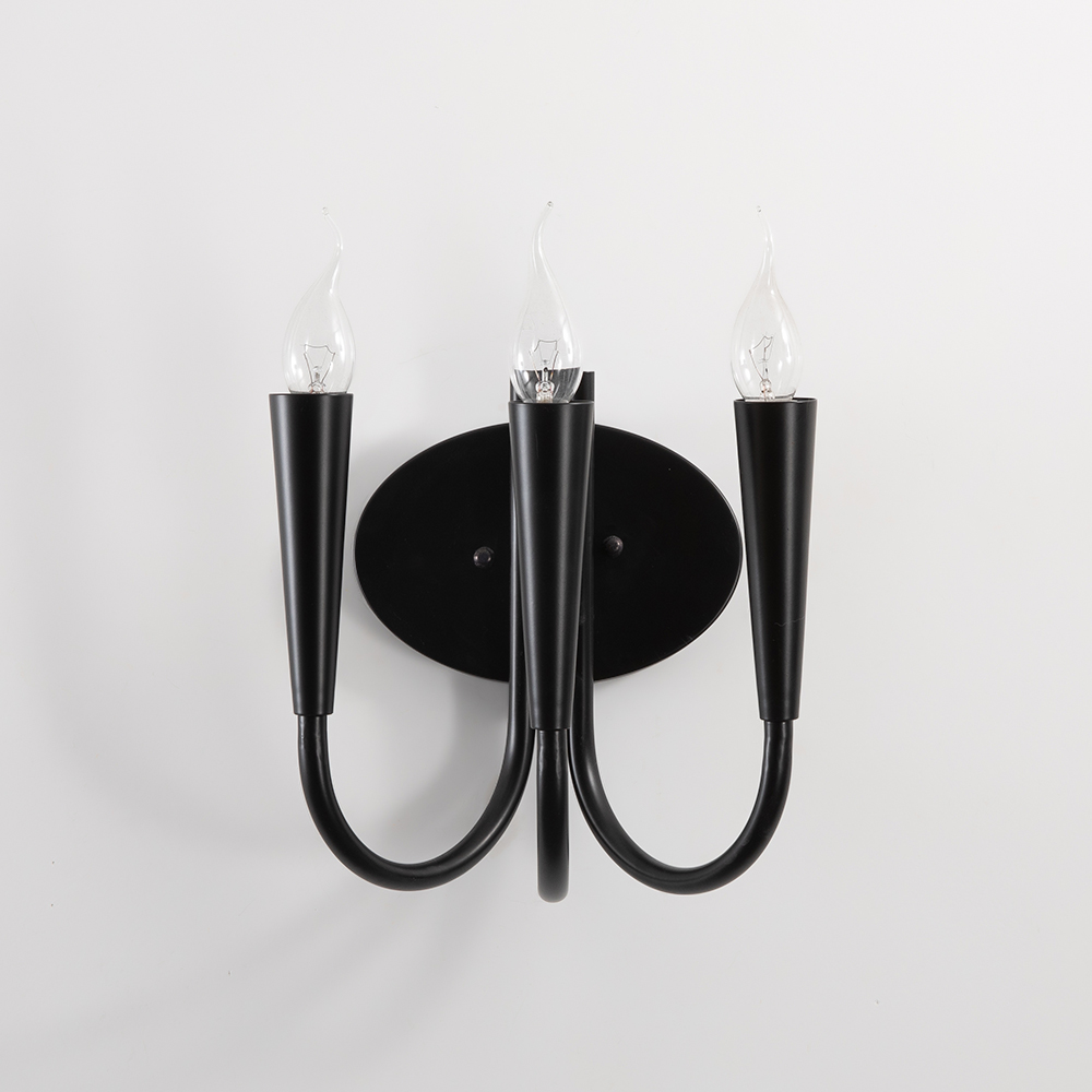 3-Light Black Wall Sconce Decor Candle-Shape Metal Wall Light Unique Design