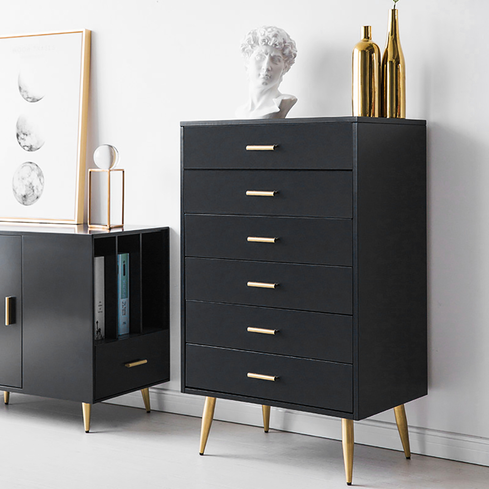 Modern wood dresser with 4 drawers in black storage chest for bedroom