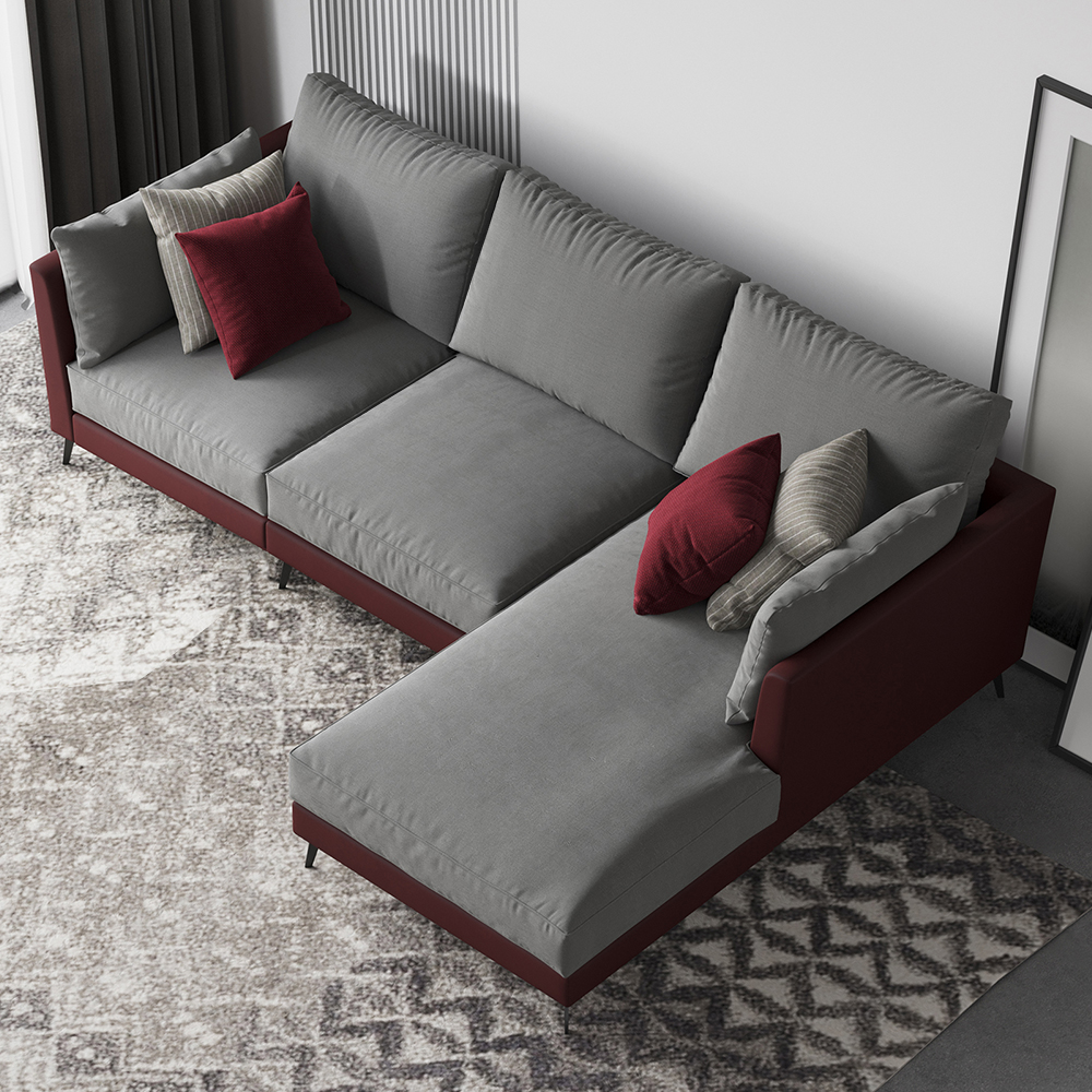 Image of 110.2" Gray & Red Corner Sofa L-Shaped Leath-Aire Upholstery for Living Room