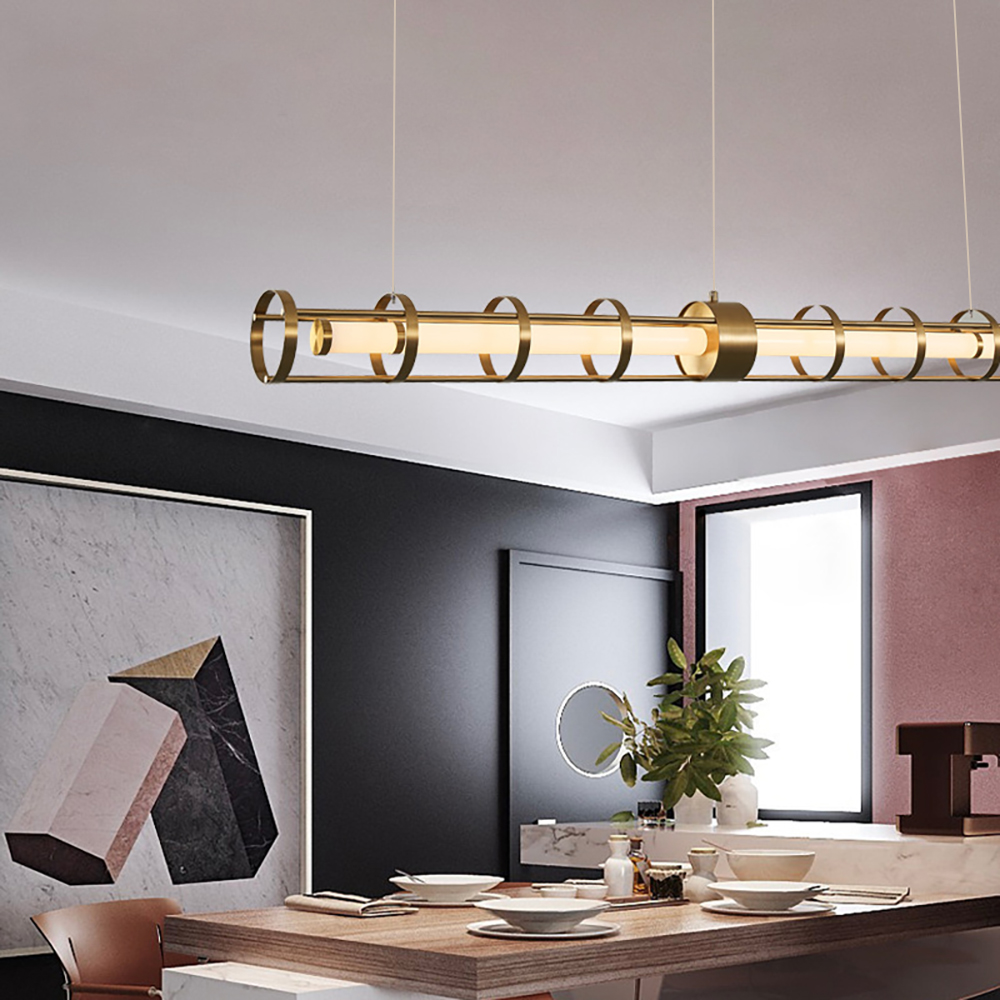 Modern Gold Cylinder Kitchen Island Light Linear Pendant Light for Dining Room