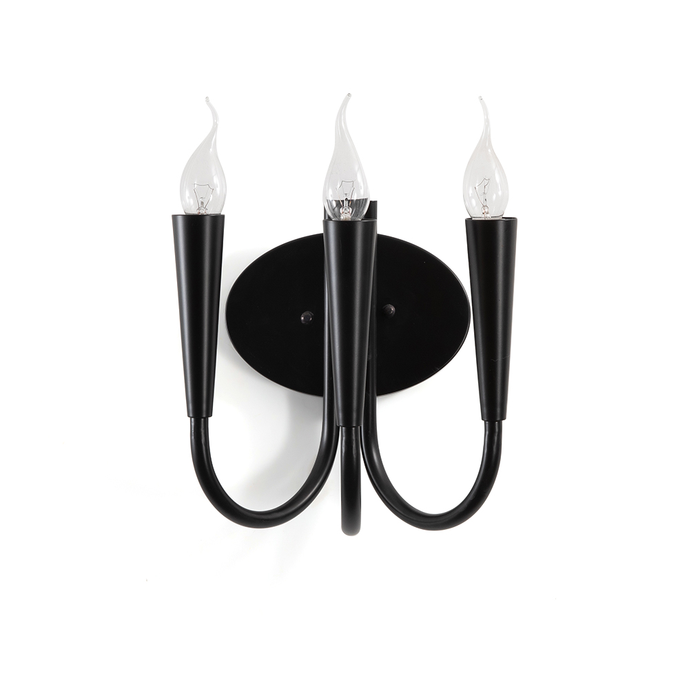 3-Light Black Wall Sconce Decor Candle-Shape Metal Wall Light Unique Design