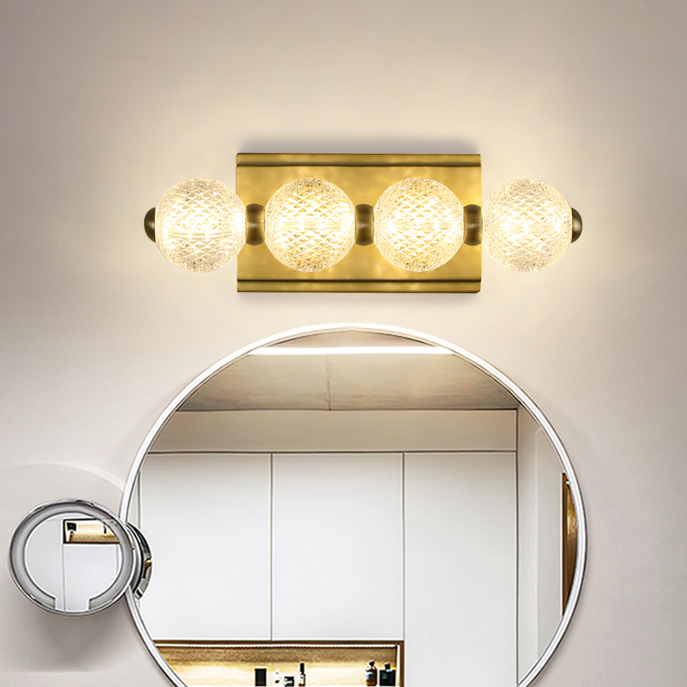 Image of 4-Light Clear Acylic Vanity Wall Light for Bathroom in Gold