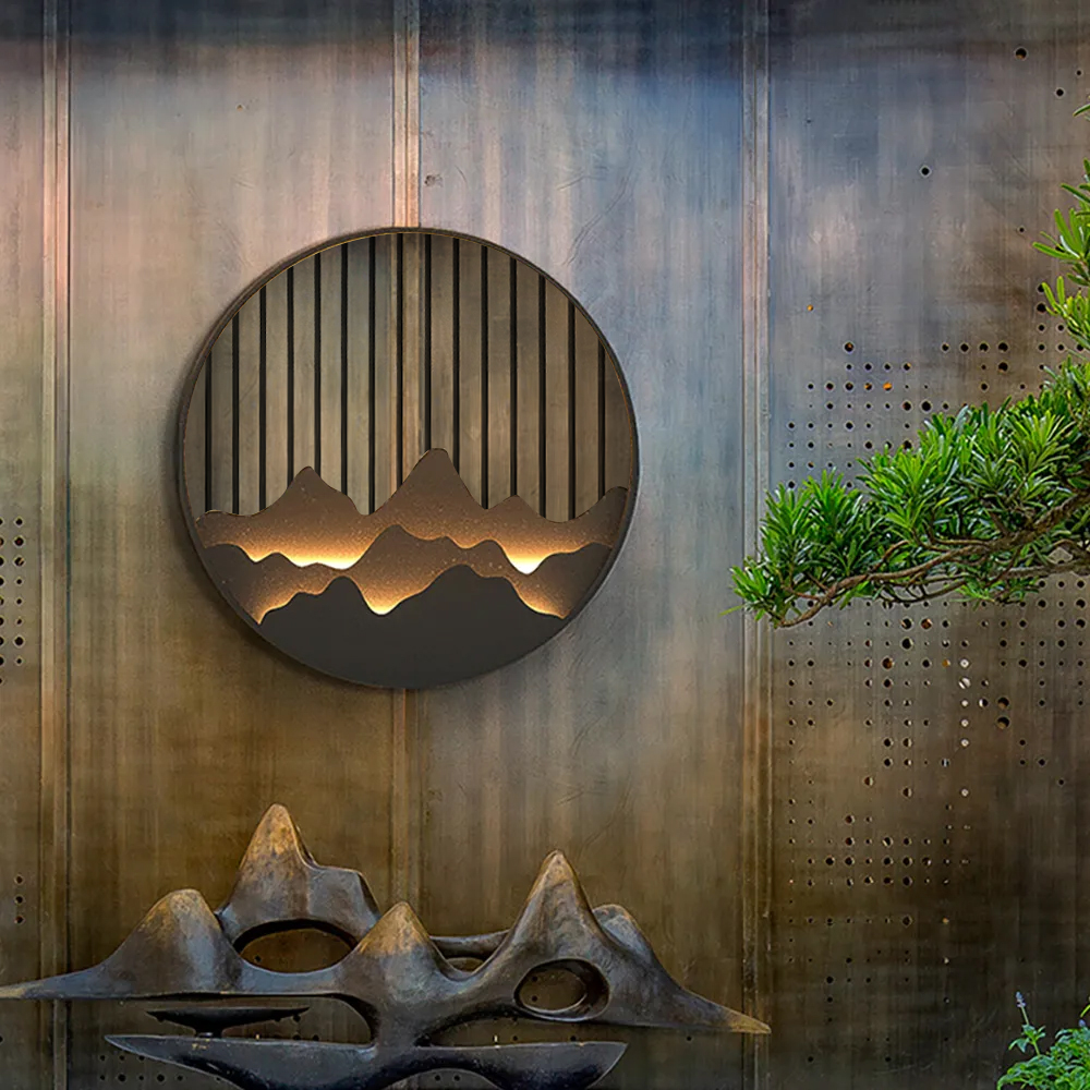 Image of Outdoor Flush Mounted Wall Lighting Sconces LED Circle Layered Mountain Pattern