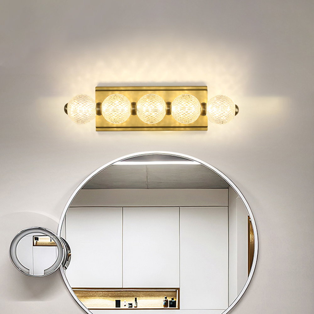 Image of 5-Light Clear Acylic Vanity Wall Light for Bathroom in Gold
