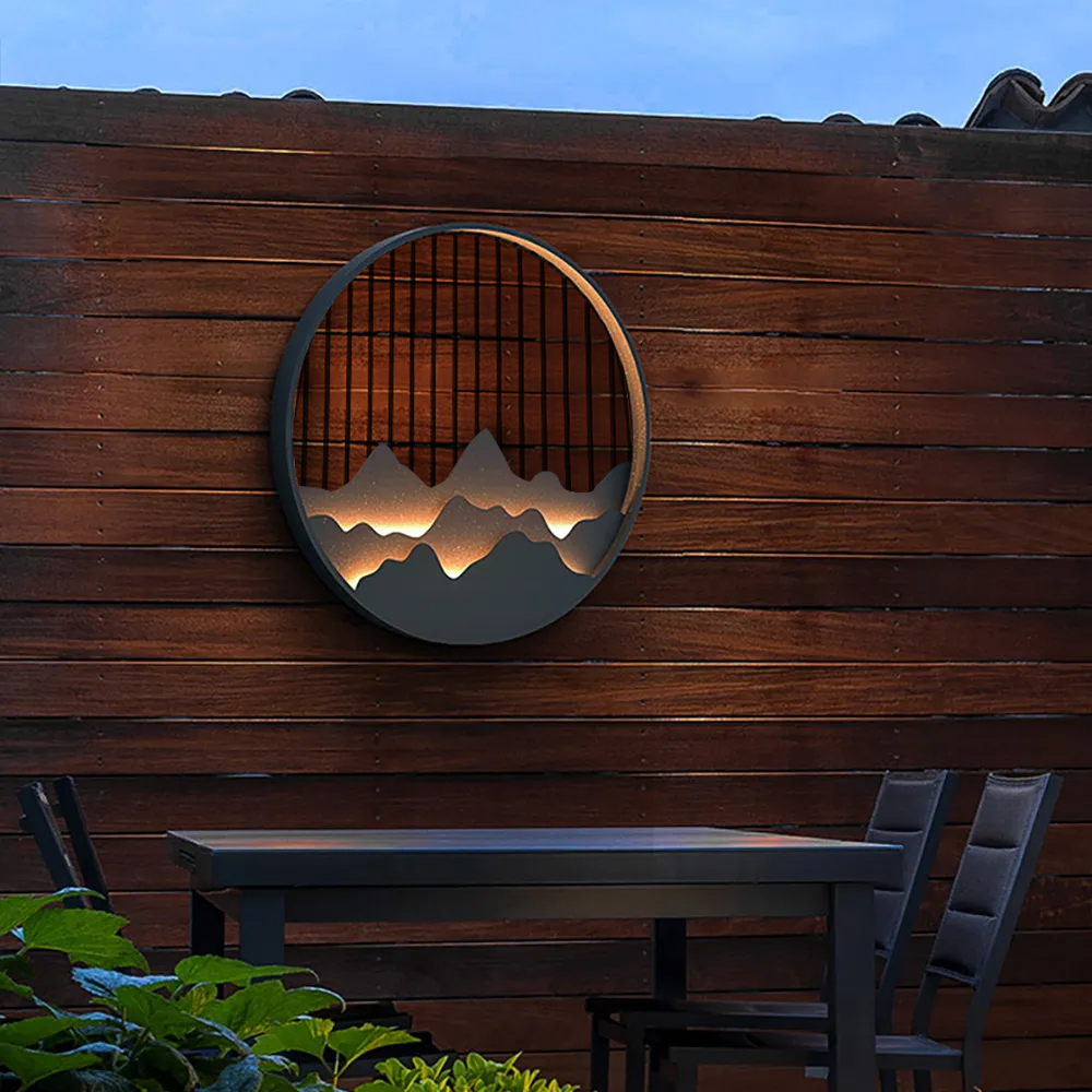 Outdoor Flush Mounted Wall Lighting Sconces LED Circle Layered Mountain Pattern