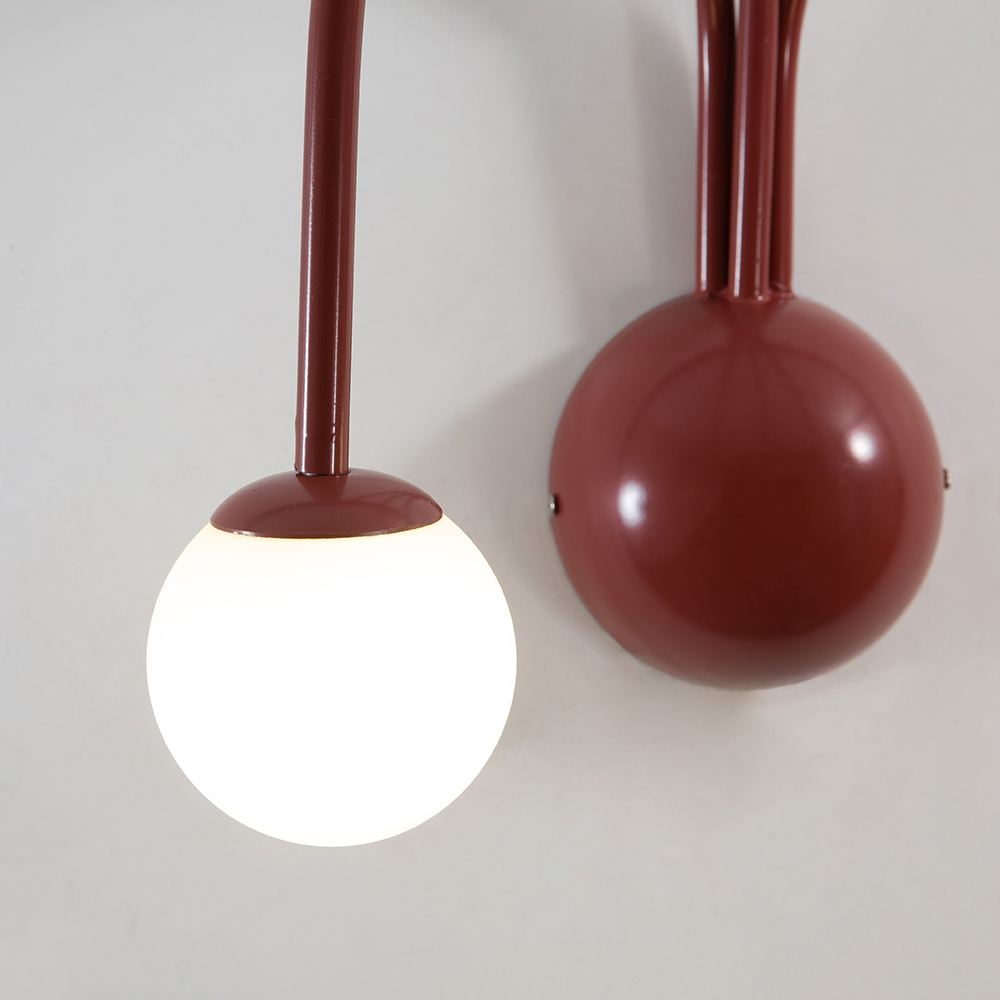 Modern 3-Light Wall Sconce White Globe Unique Design in Red Finish
