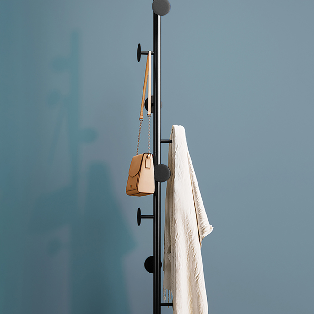 Modern Black Coat Stand Hallway Coat Hanger with Button Hooks