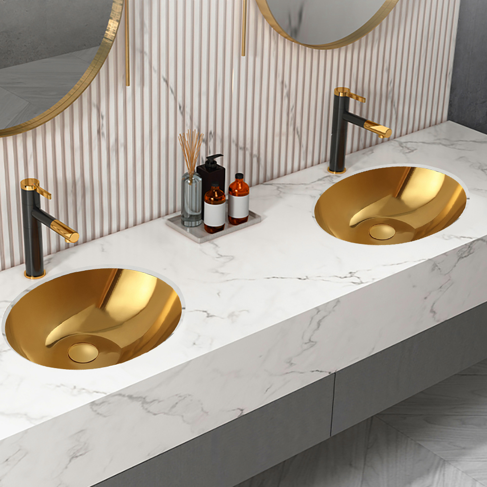 Gold Modern Luxury Stainless Steel Oval Sink Undermount Bathroom Wash Sink-Homary