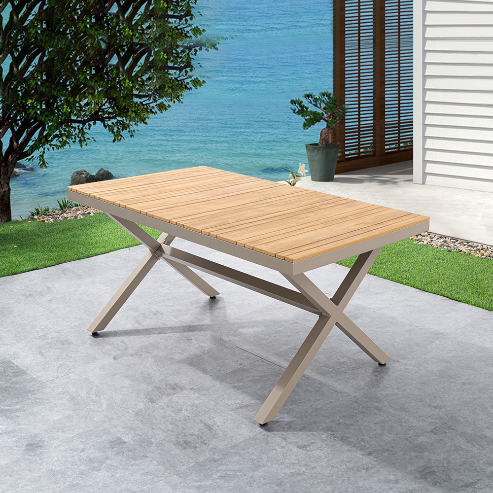 Image of Modern Aluminum Rectangle 6 - Person Outdoor Patio Dining Table in Natural & Khaki