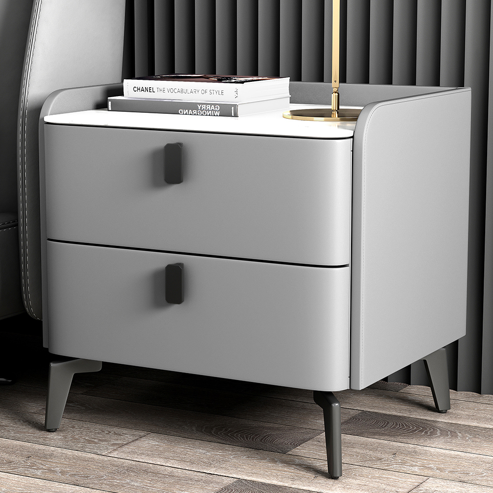 Grey Modern Luxury 2 Drawers Bedroom Nightstand Stone Bedside Table