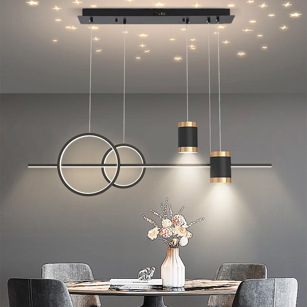 Modern Black Kitchen Island light Geometric Starry Hanging Light 3-Way Dimmable