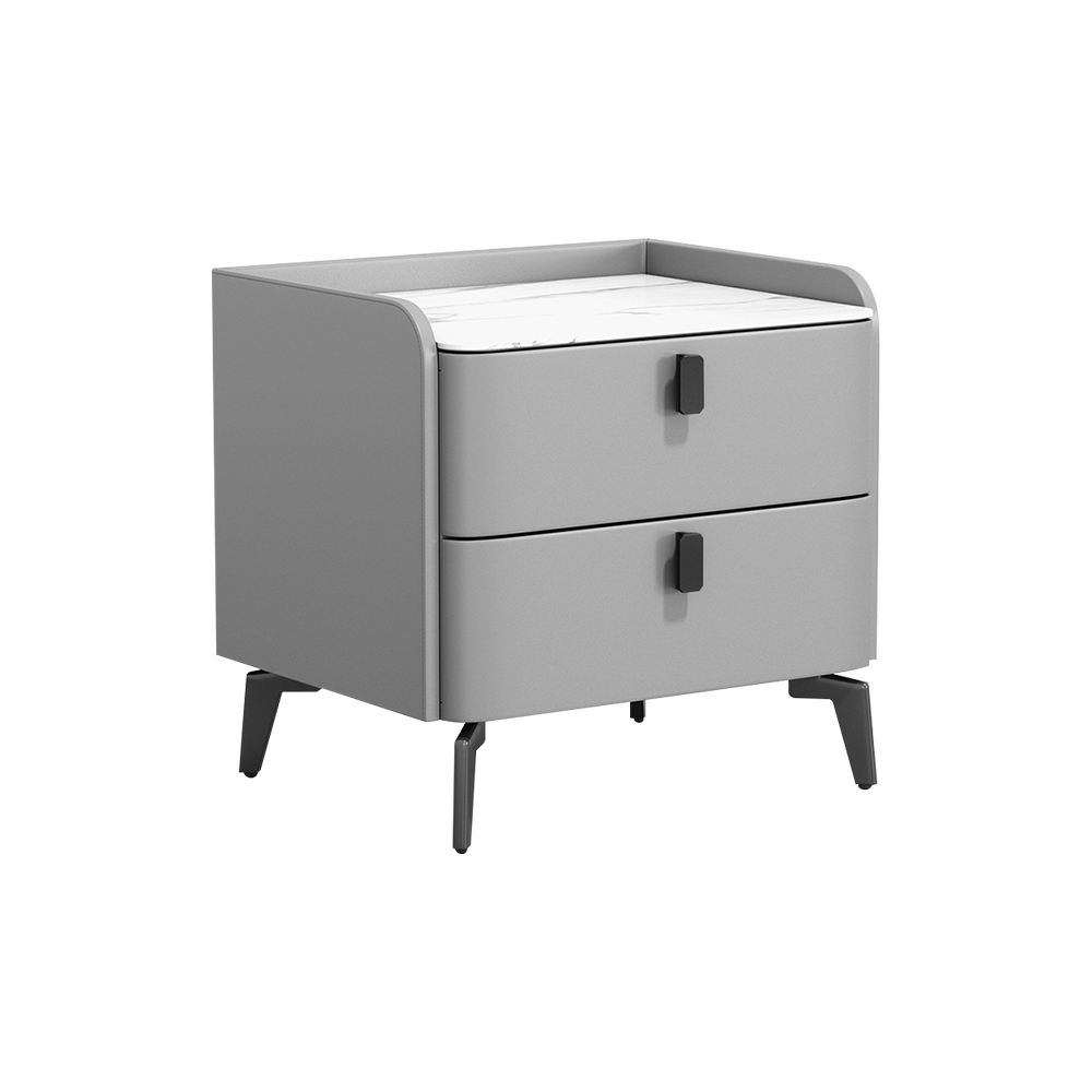 Table de chevet moderne de luxe gris 2 tiroirs chambre à coucher en pierre frittée table de chevet