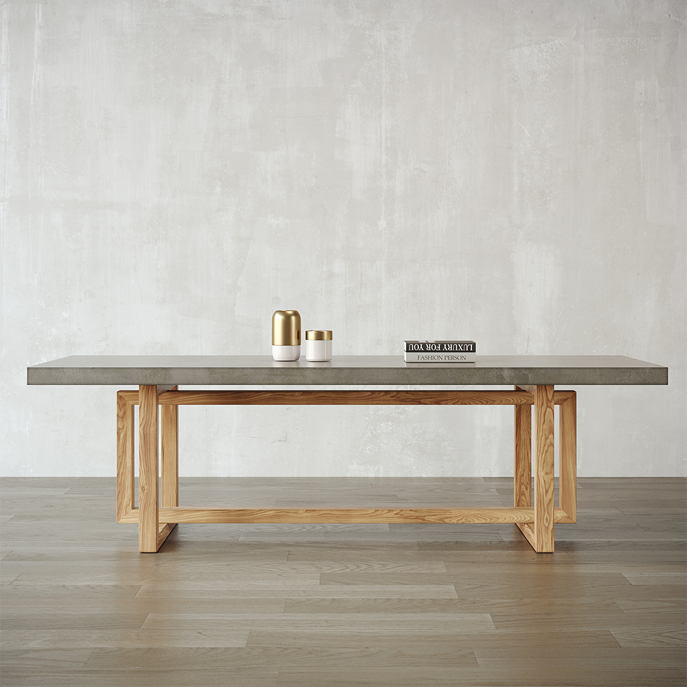 Rustic 1600mm Concrete Grey Dining Table Rectangle Wooden Tabletop