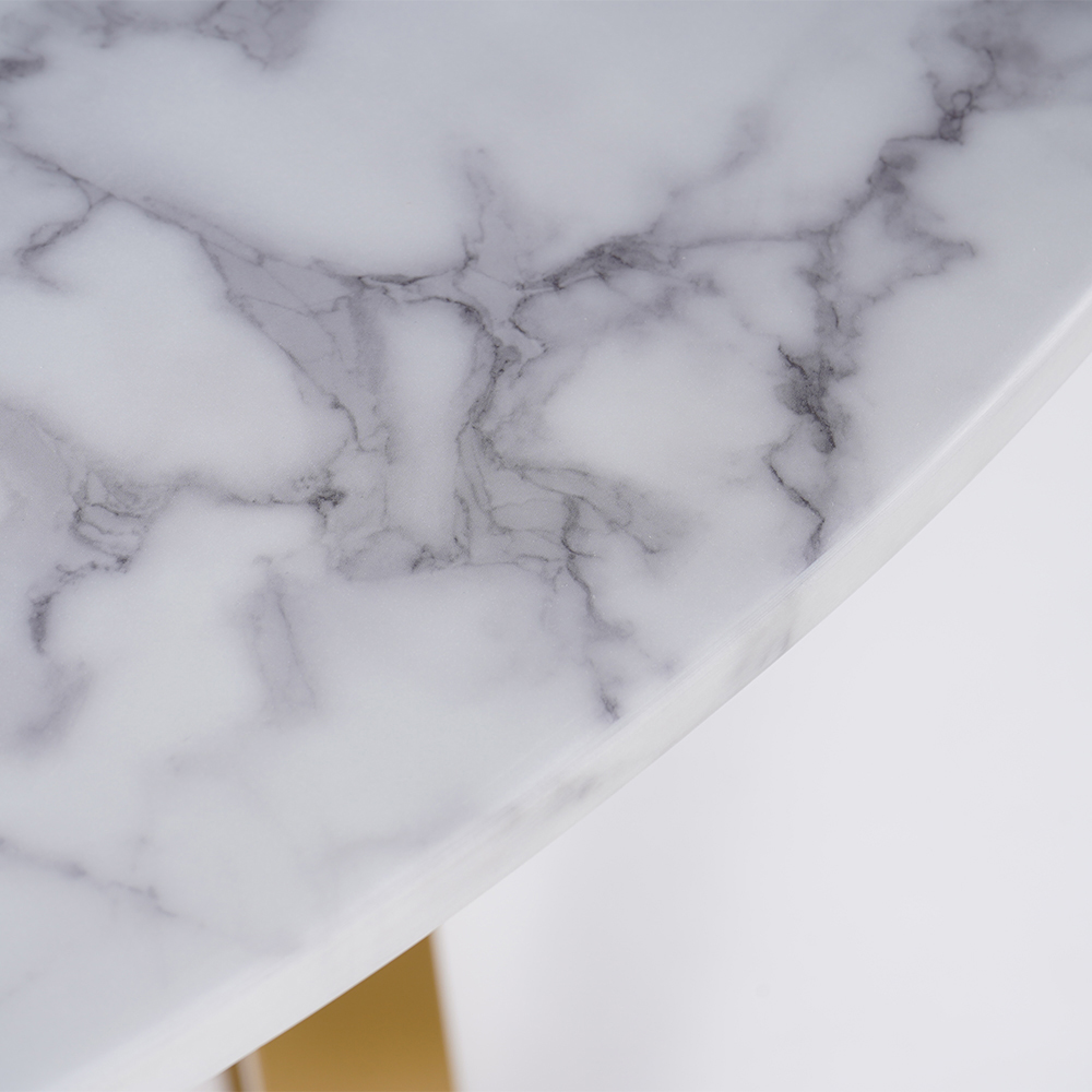 White Modern Round Marble Dining Table with Stainless Steel BaseHomary