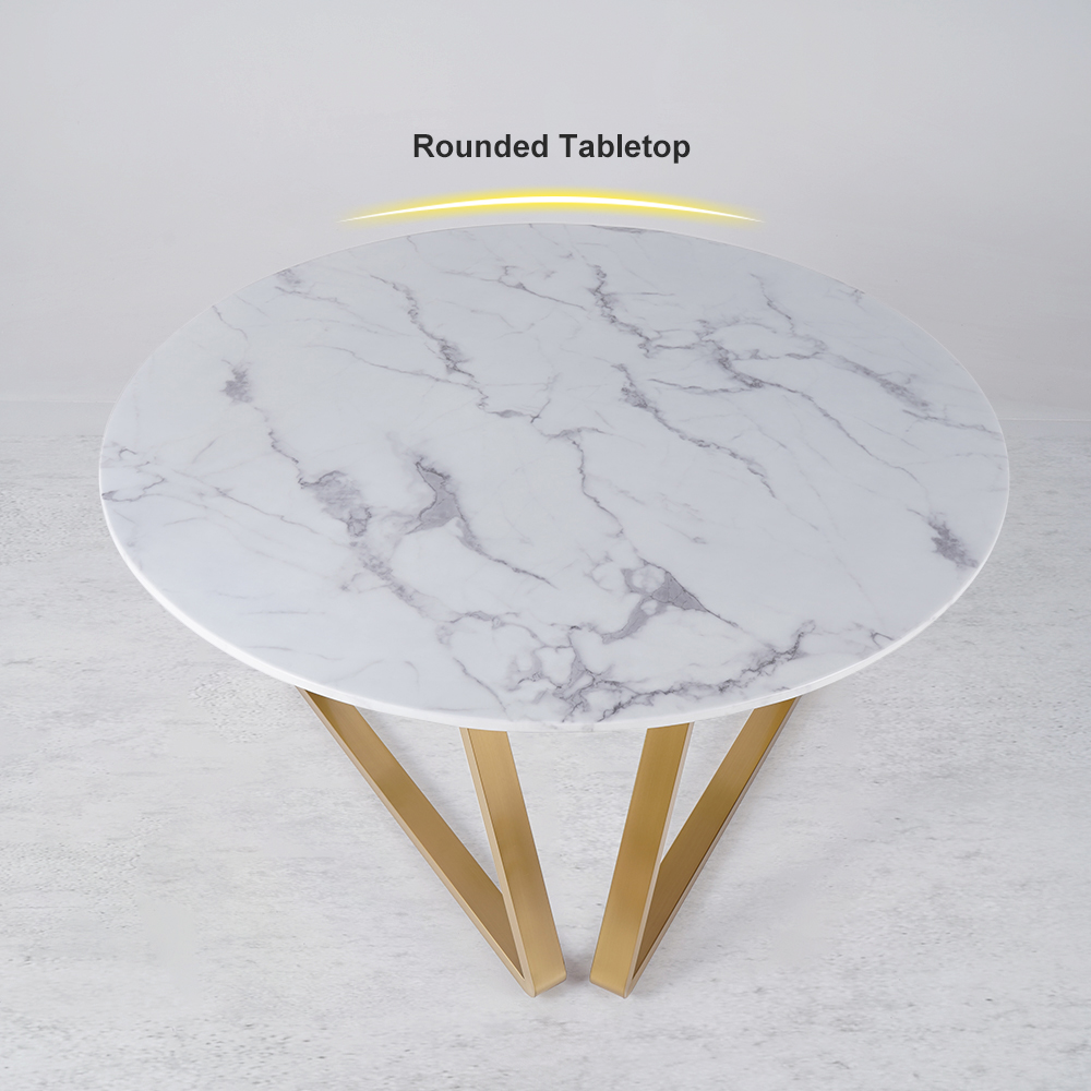 White Modern Round Marble Dining Table with Stainless Steel BaseHomary
