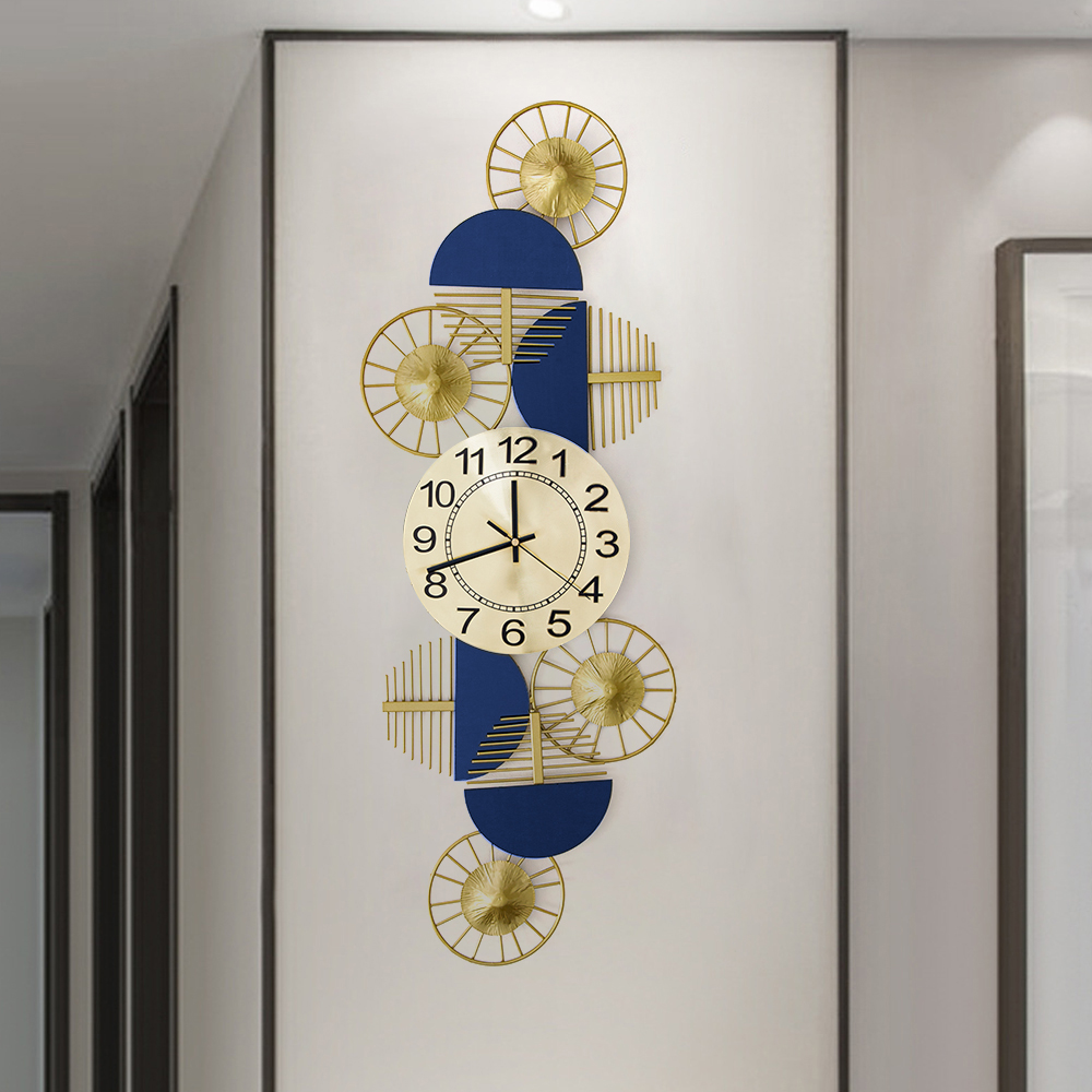 Blue & Gold Luxury Fashion Artistic Home Large Metal Wall Clock Decor