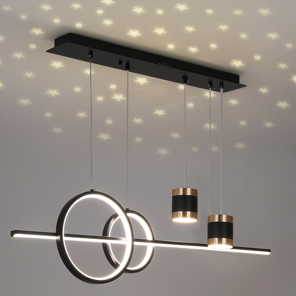Modern Black Kitchen Island light Geometric Starry Hanging Light 3-Way Dimmable