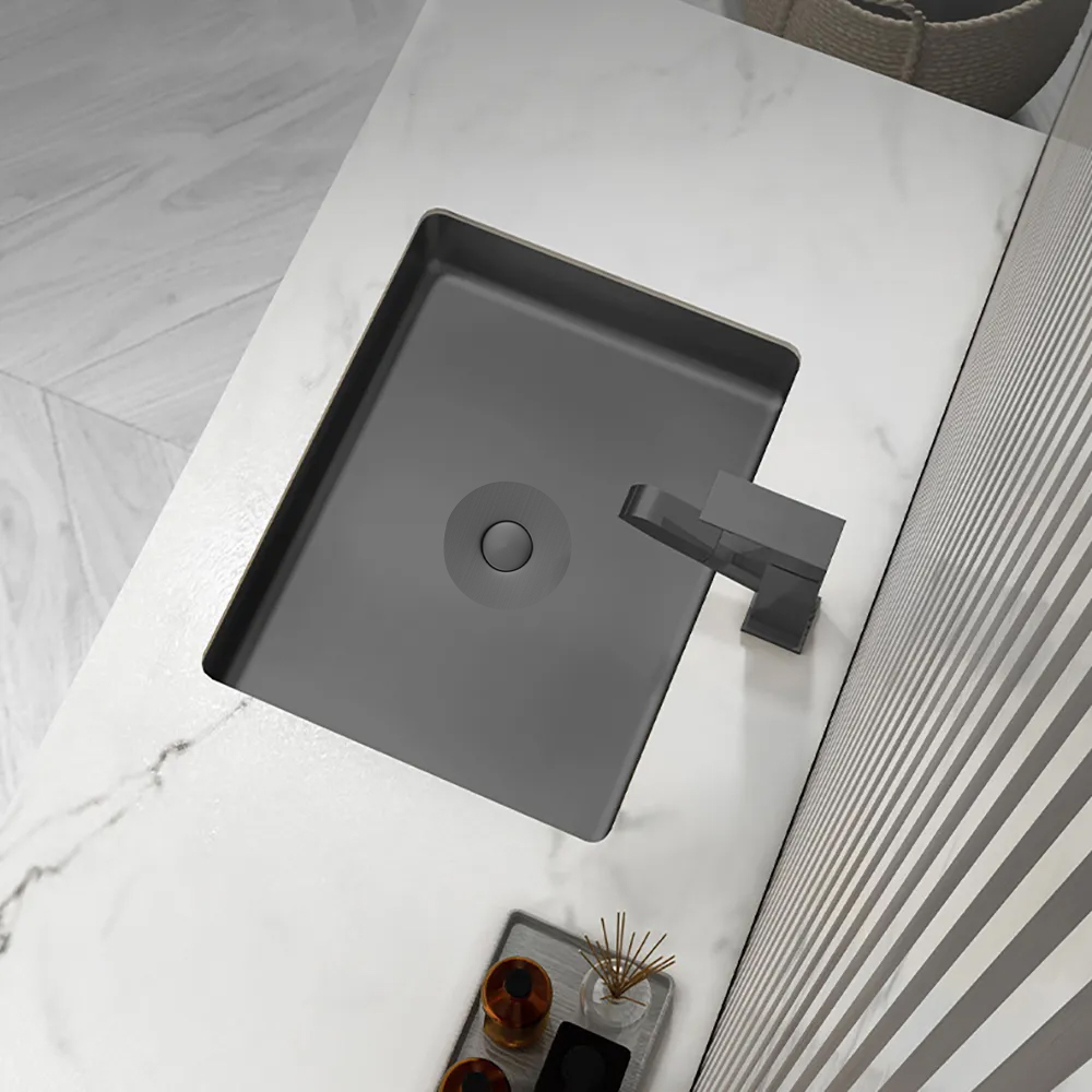 Black Modern Stainless Steel Rectangular Basin Undermount Bathroom Wash Basin