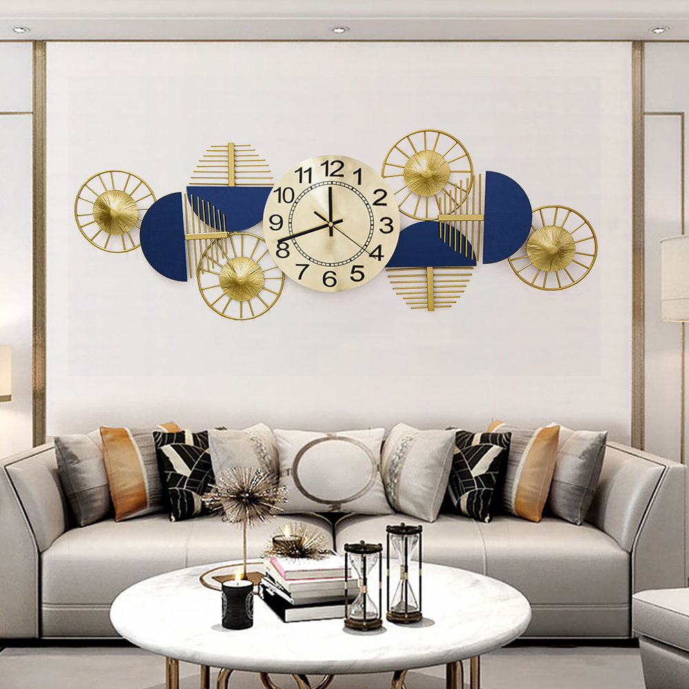 Blue & Gold Luxury Fashion Artistic Home Large Metal Wall Clock Decor