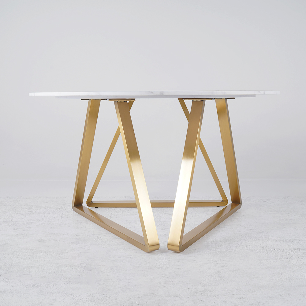White Modern Round Marble Dining Table 59'' Gold Stainless Steel Base